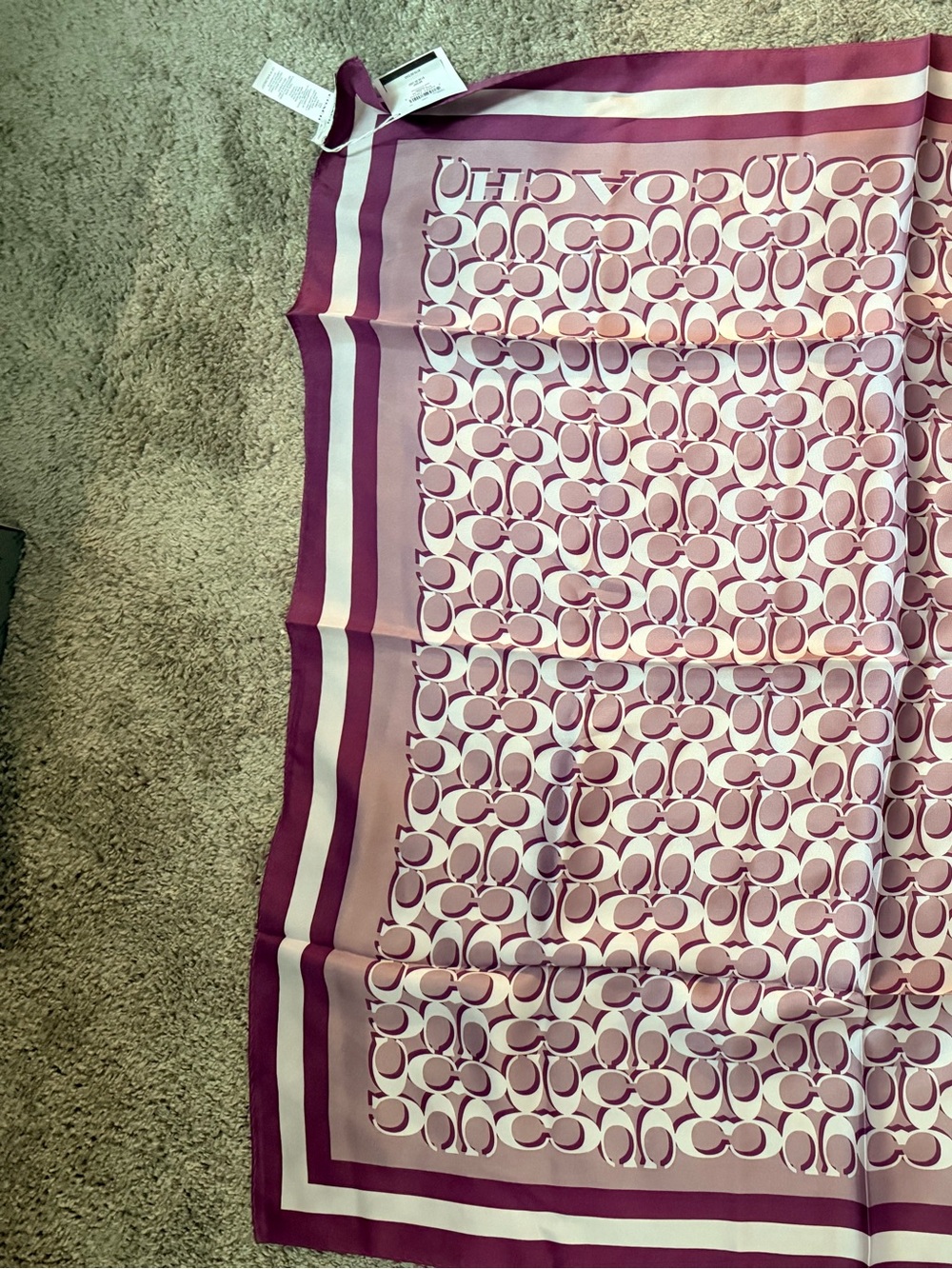 Coach Pink & Cream Signature Logo Silk Scarf